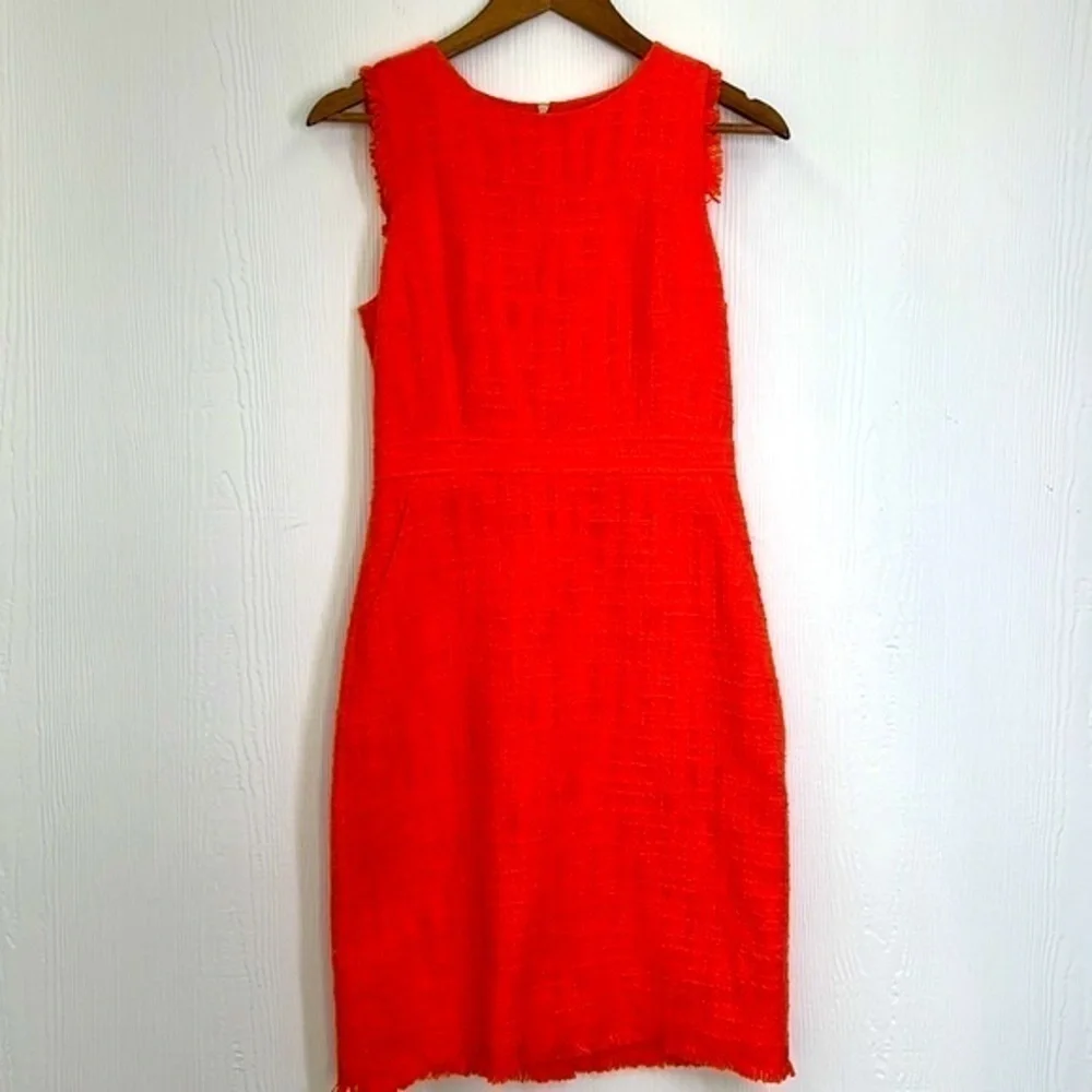 J Crew - Neon Persimmon Sheath Textured Tweed Midi Sleeveless Dress Size 4